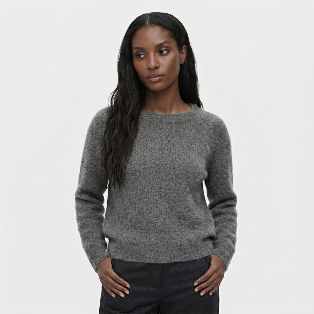 Pull en Maille Tricotée Col Rond Coupe Décontractée Manches Longues pour Femme