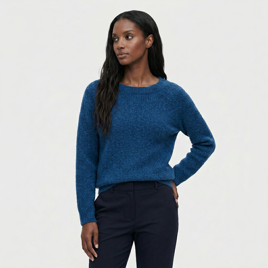 Pull en Maille Tricotée Col Rond Coupe Décontractée Manches Longues pour Femme