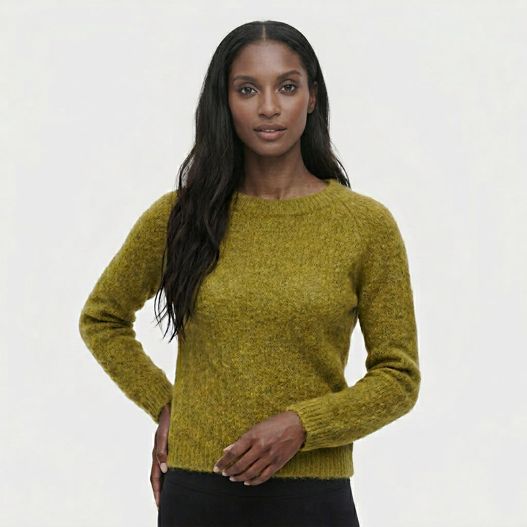 Pull en Maille Tricotée Col Rond Coupe Décontractée Manches Longues pour Femme