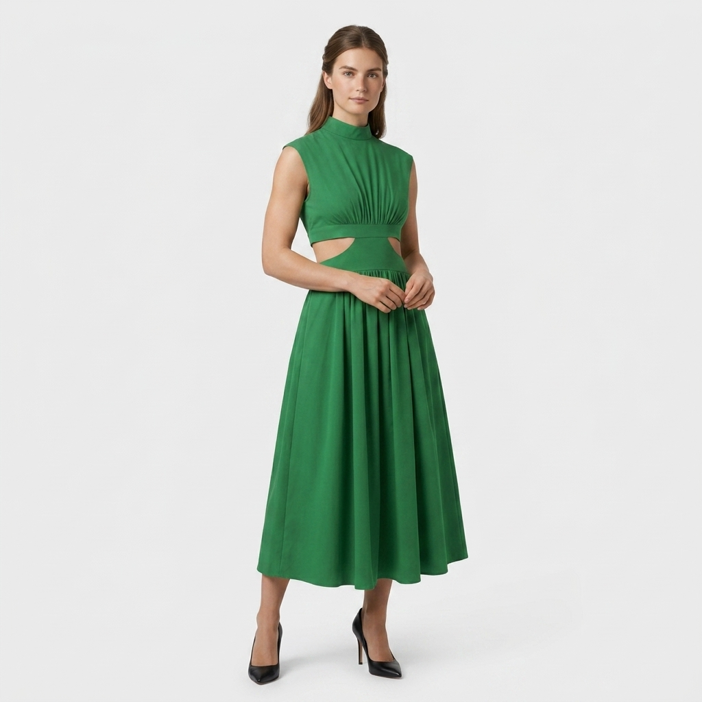 Robe Longue Élégante Manches Courtes Découpe Taille Dos Ouvert pour Femme
