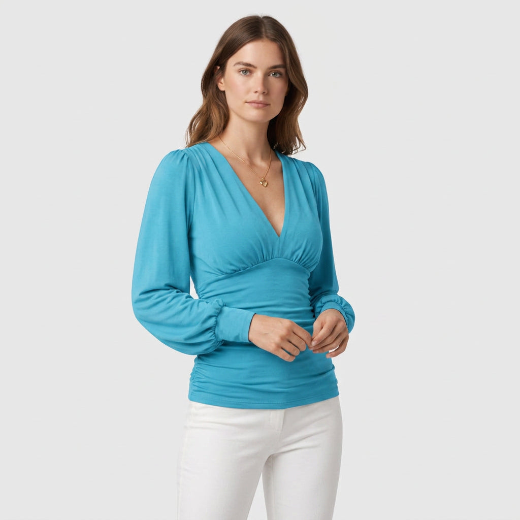 Blouse Col V Profond Taille Froncée pour Femme