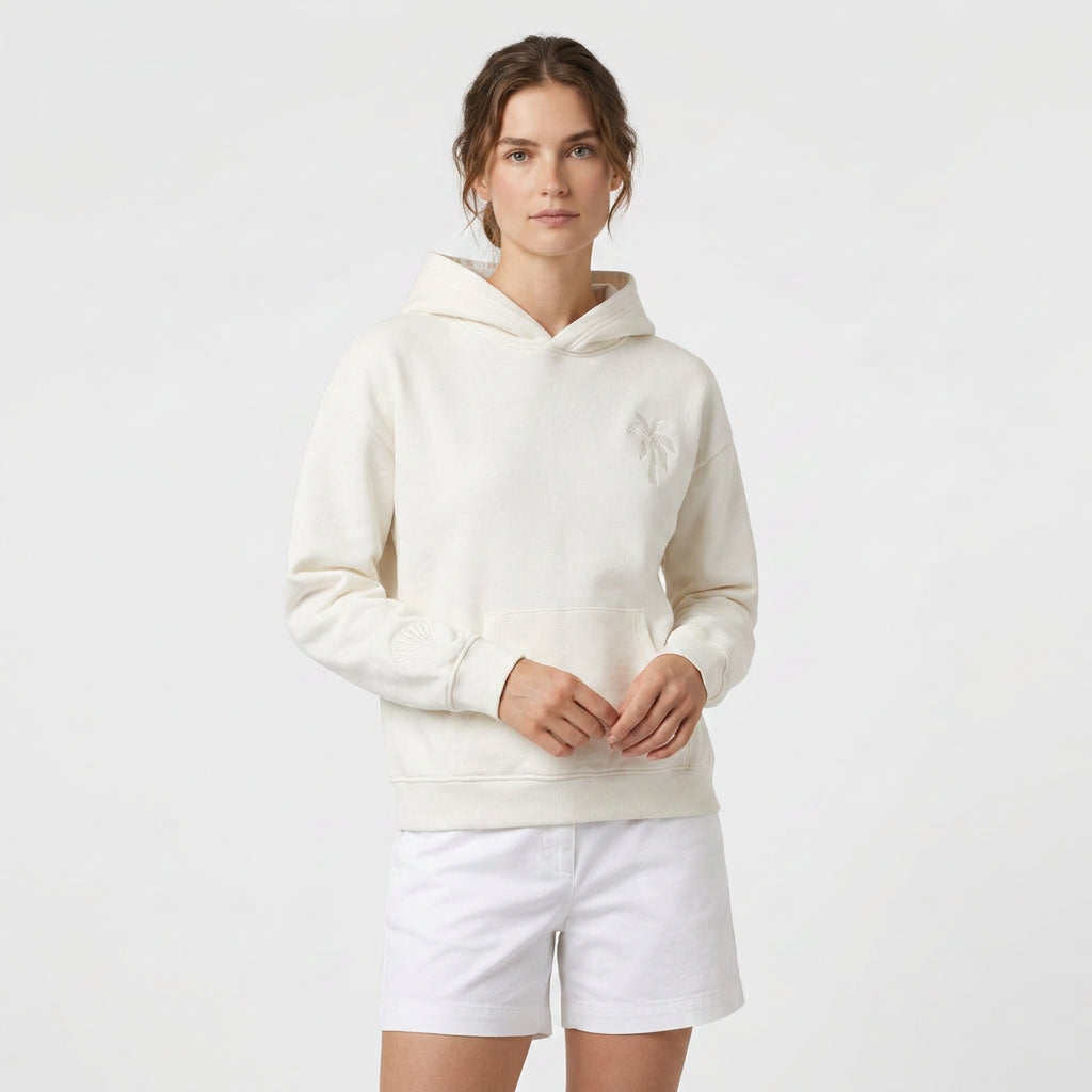 Sweat à Capuche Brodé Motif Tropical Coupe Décontractée en Coton pour Femme