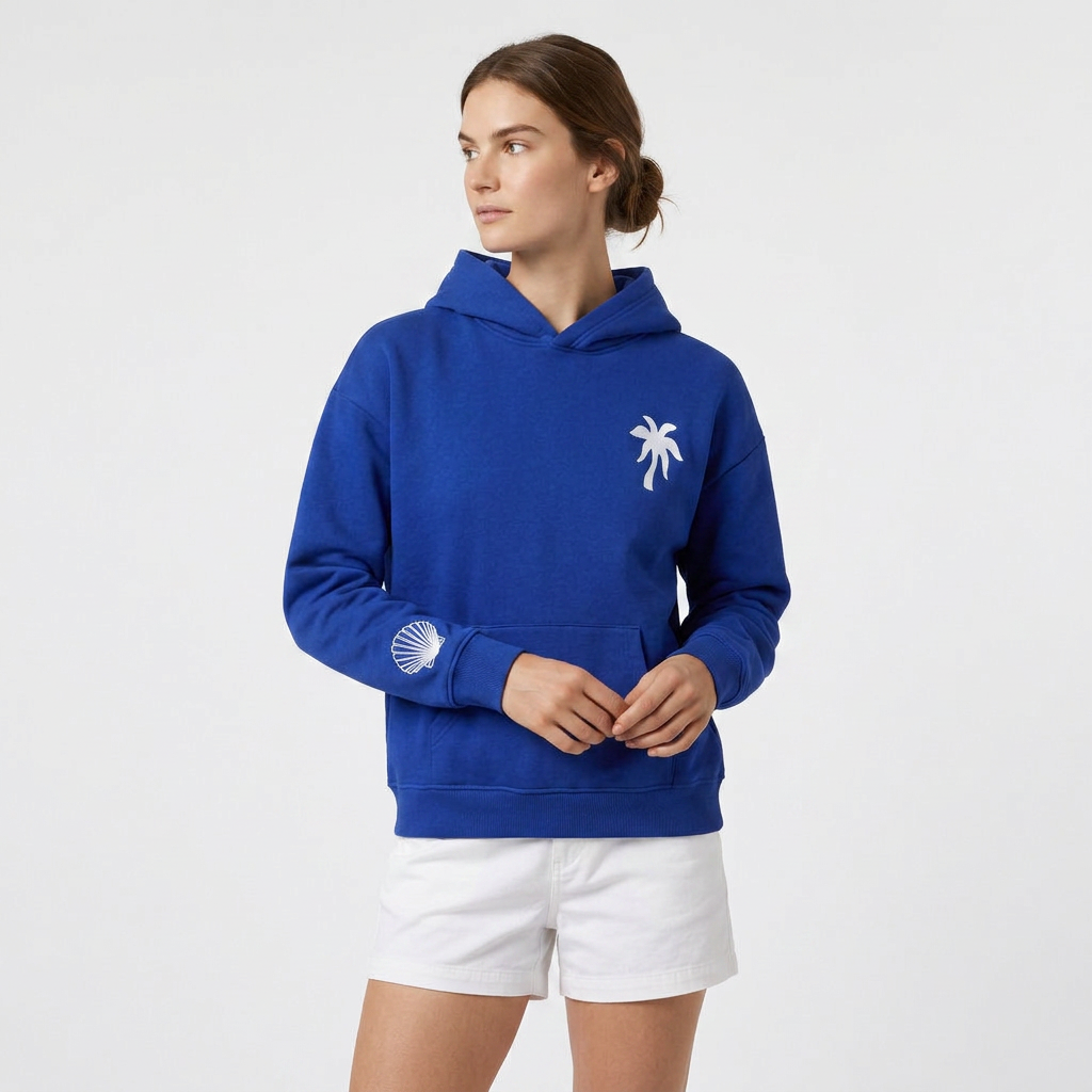Sweat à Capuche Brodé Motif Tropical Coupe Décontractée en Coton pour Femme
