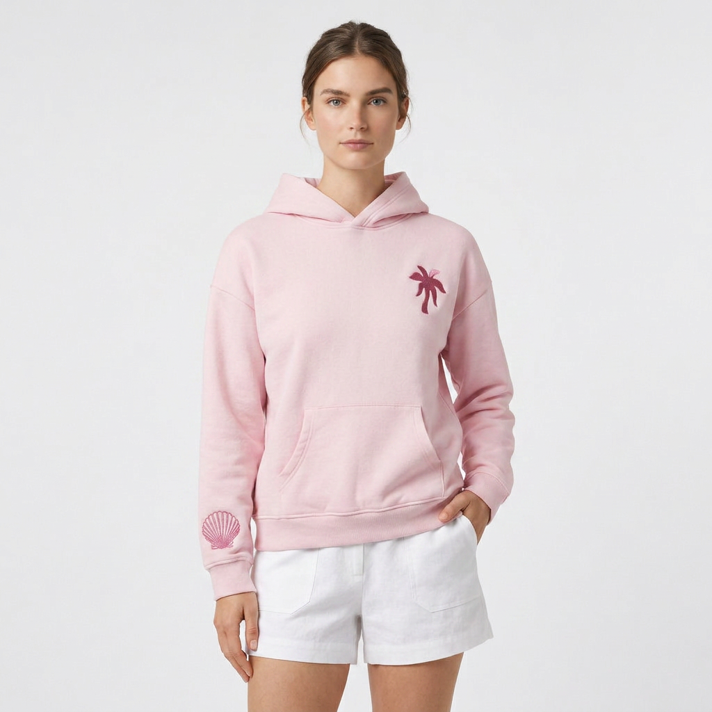 Sweat à Capuche Brodé Motif Tropical Coupe Décontractée en Coton pour Femme