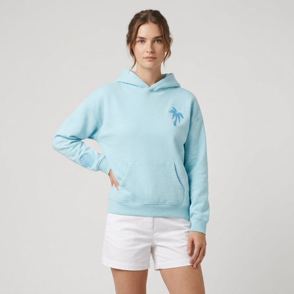 Sweat à Capuche Brodé Motif Tropical Coupe Décontractée en Coton pour Femme