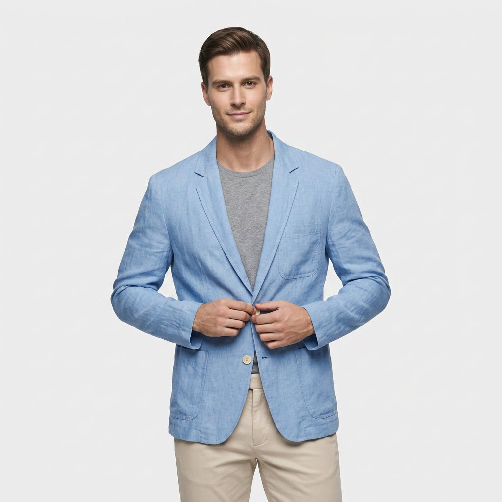 Men's Notched Lapel Structured Fit Linen Blend Blazer