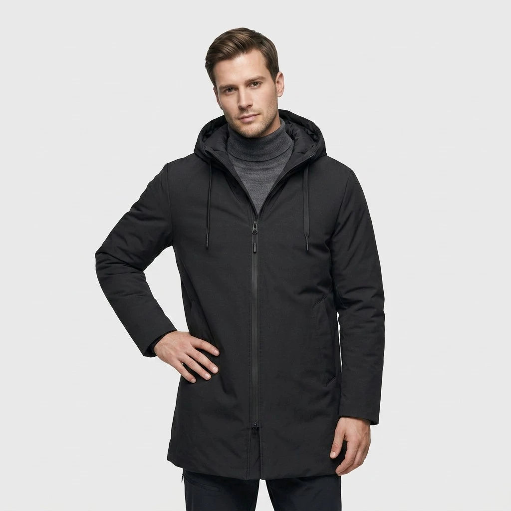 Manteau Matelassé Mi-Long à Capuche Zip Moderne pour Homme
