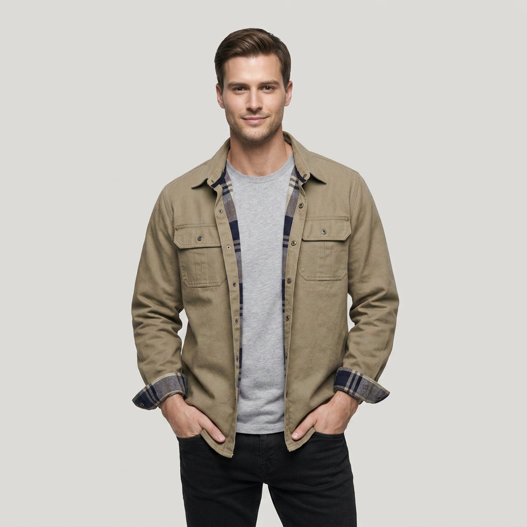 Men's Waxed Flannel-Lined Bomber Jacket with Chest Pockets