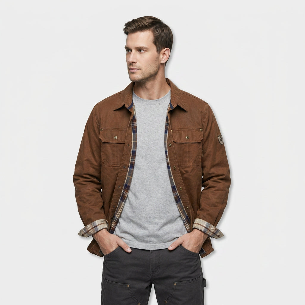 Veste Bomber Cirée Doublure Flanelle Poches Poitrine pour Homme