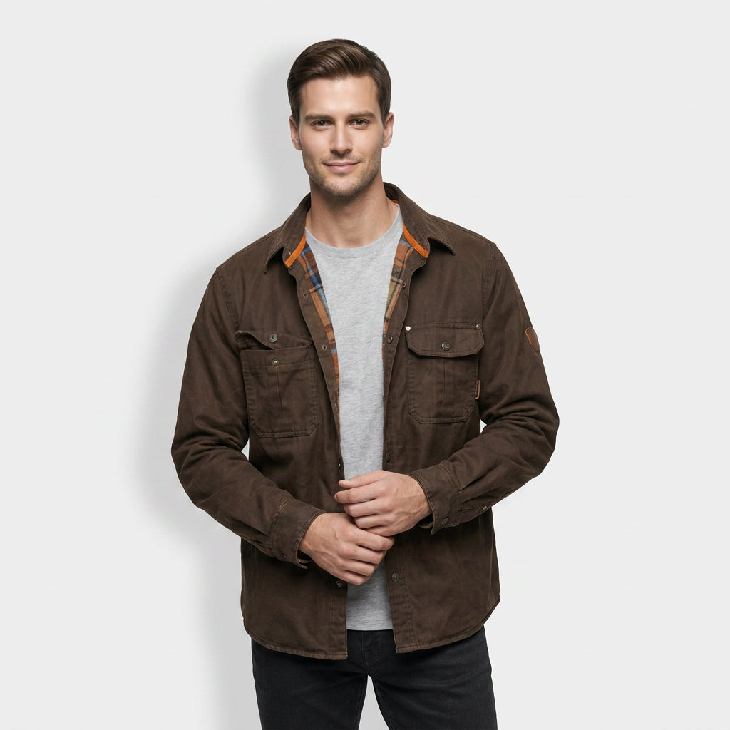 Veste Bomber Cirée Doublure Flanelle Poches Poitrine pour Homme