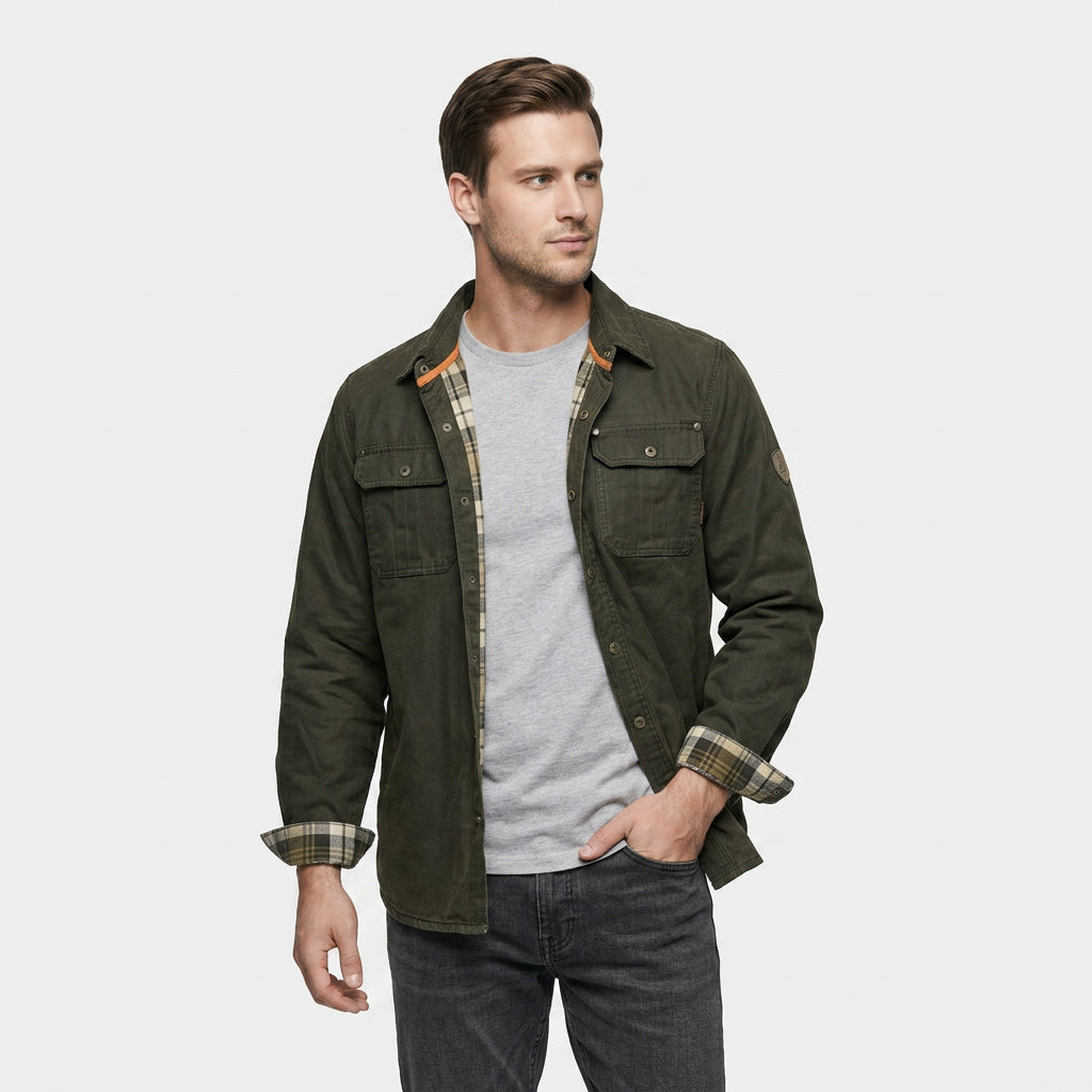 Veste Bomber Cirée Doublure Flanelle Poches Poitrine pour Homme