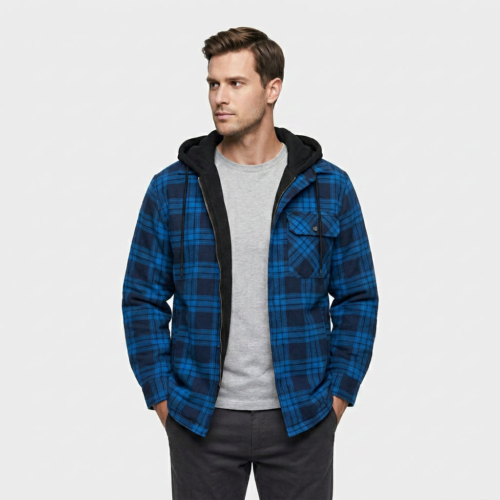 Veste Bomber à Carreaux Capuche Doublure Matelassée pour Homme