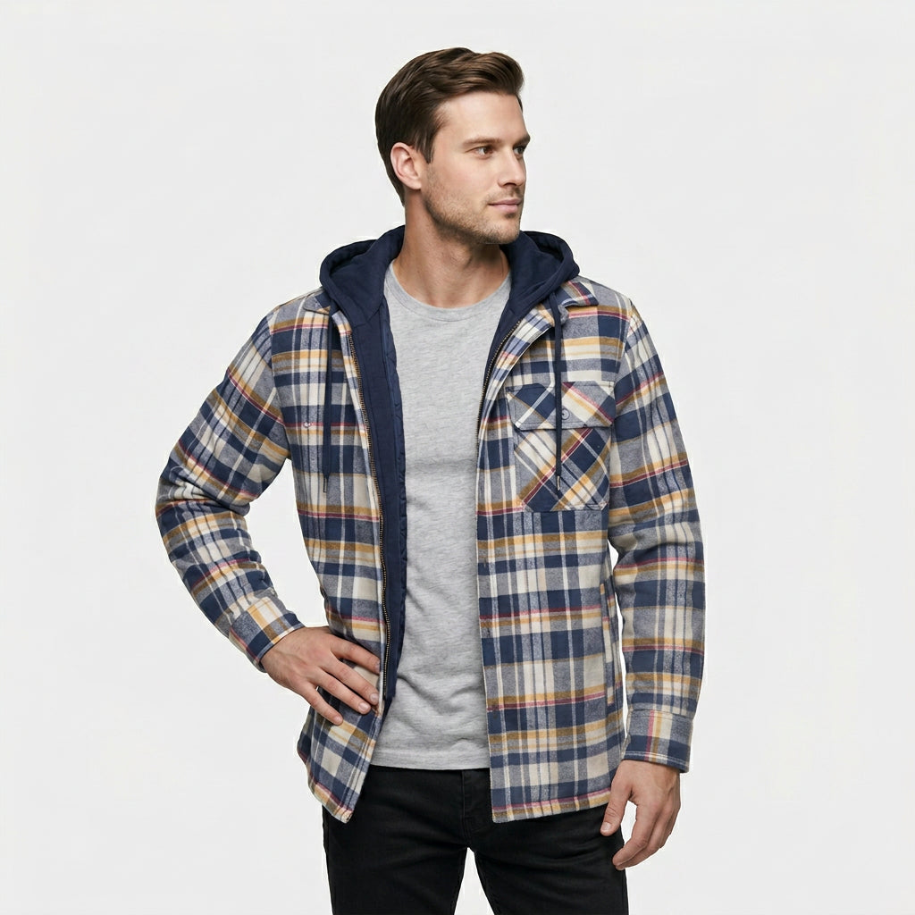 Veste Bomber à Carreaux Capuche Doublure Matelassée pour Homme