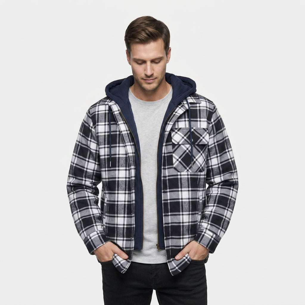 Veste Bomber à Carreaux Capuche Doublure Matelassée pour Homme