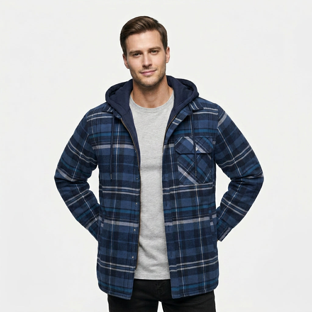 Veste Bomber à Carreaux Capuche Doublure Matelassée pour Homme