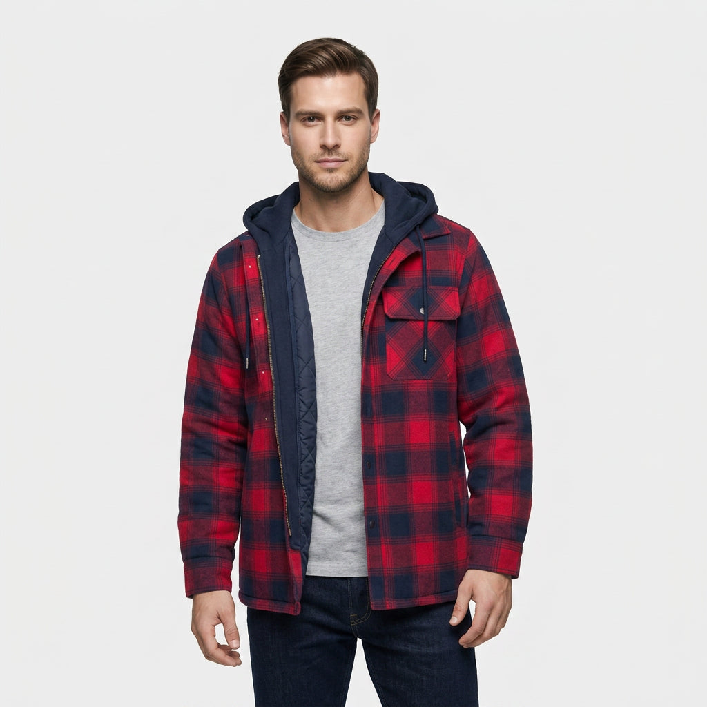 Veste Bomber à Carreaux Capuche Doublure Matelassée pour Homme