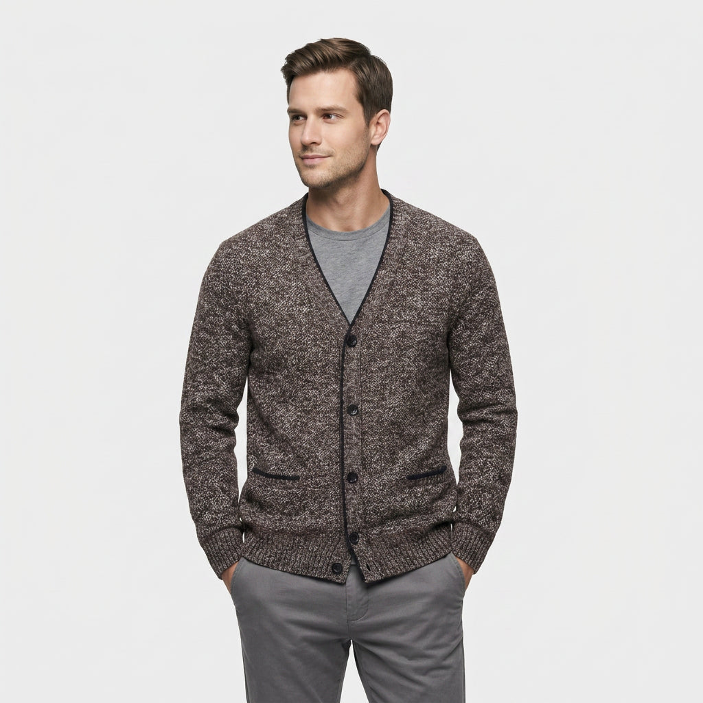 Cardigan Col V Boutonné Doublure à Carreaux pour Homme