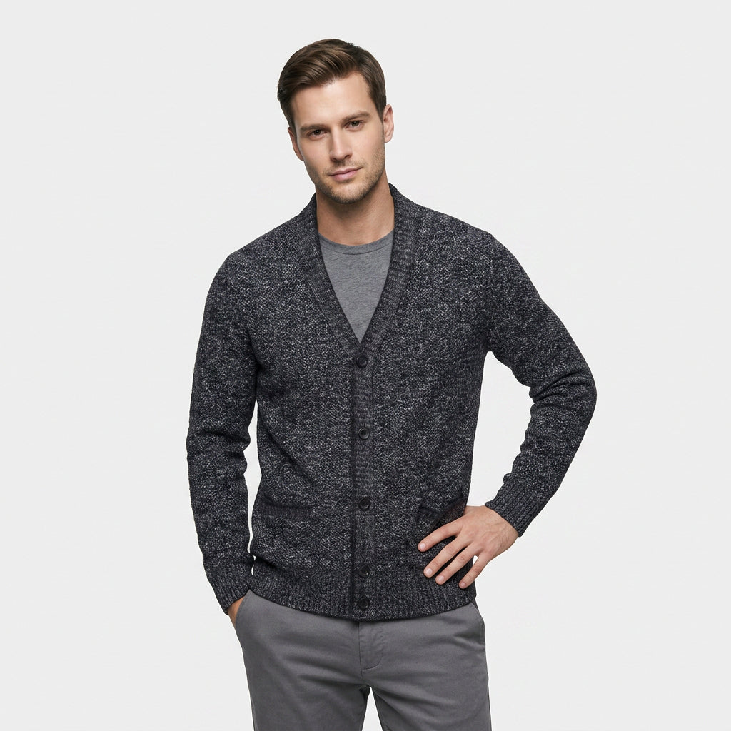 Cardigan Col V Boutonné Doublure à Carreaux pour Homme