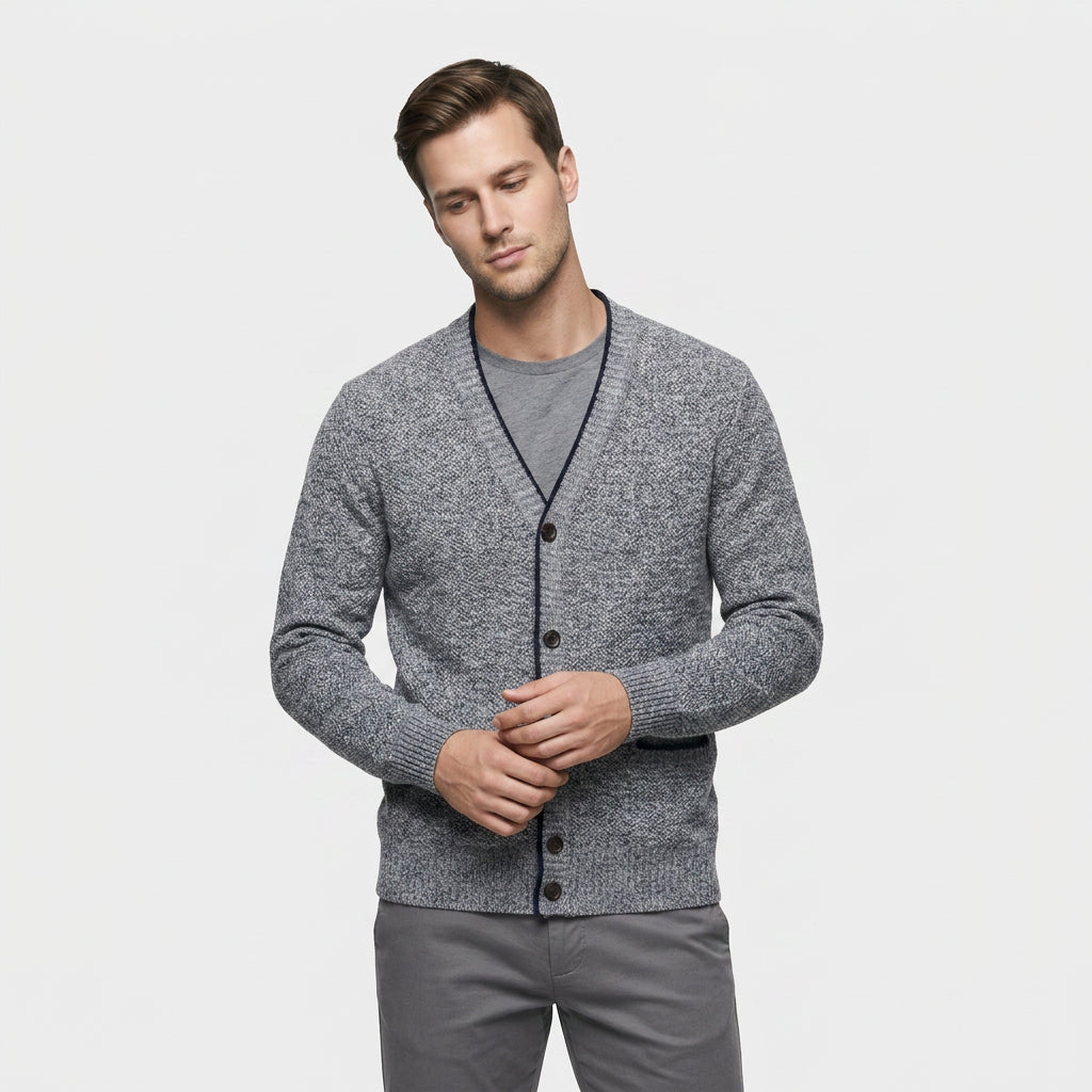 Cardigan Col V Boutonné Doublure à Carreaux pour Homme
