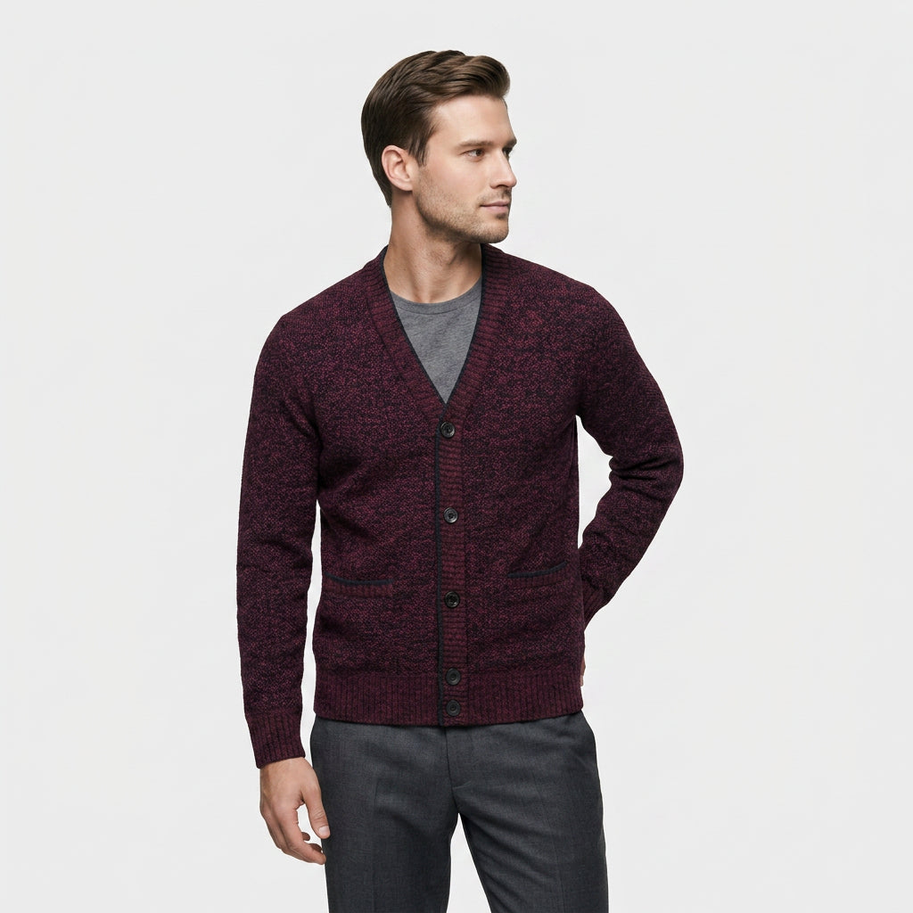 Cardigan Col V Boutonné Doublure à Carreaux pour Homme