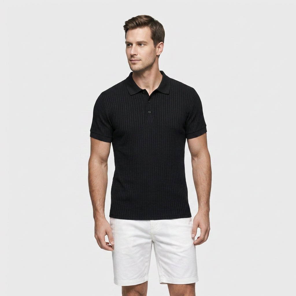 Polo Maille Côtelée Manches Courtes Coupe Ajustée pour Homme