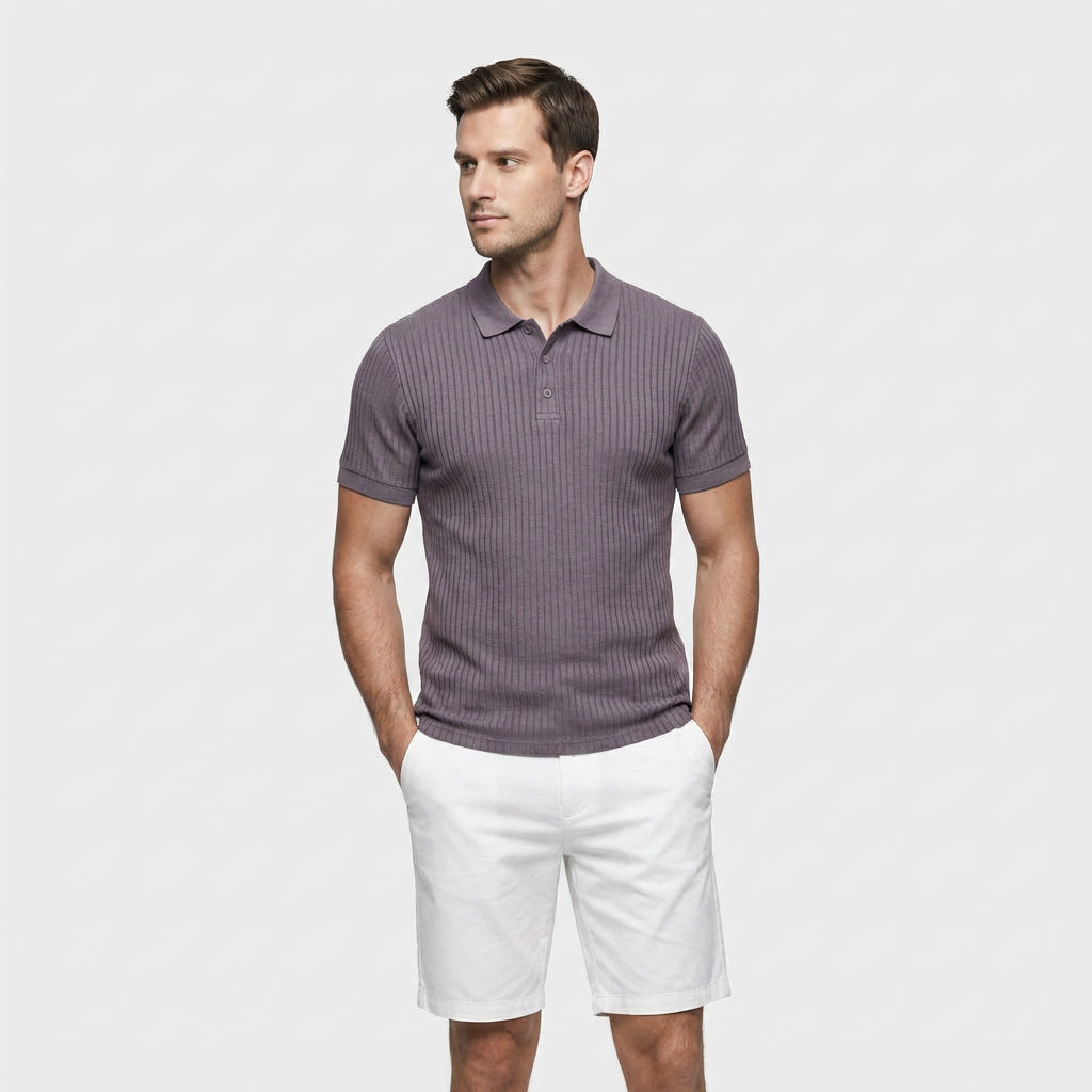 Polo Maille Côtelée Manches Courtes Coupe Ajustée pour Homme