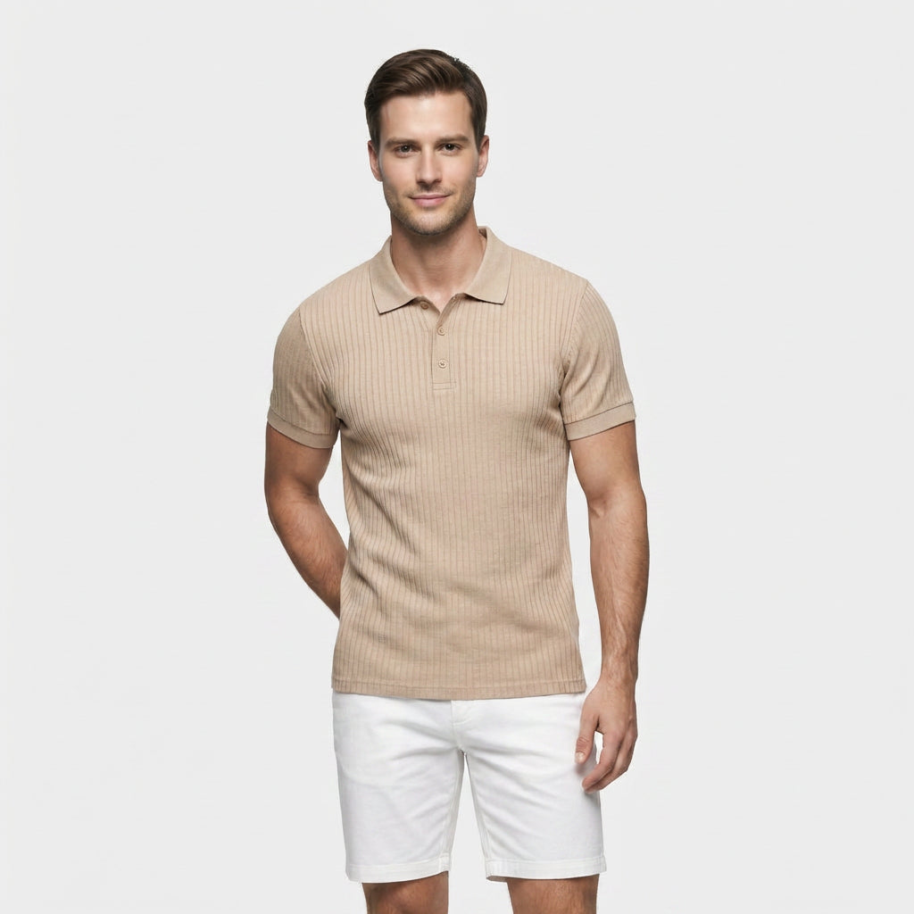 Polo Maille Côtelée Manches Courtes Coupe Ajustée pour Homme