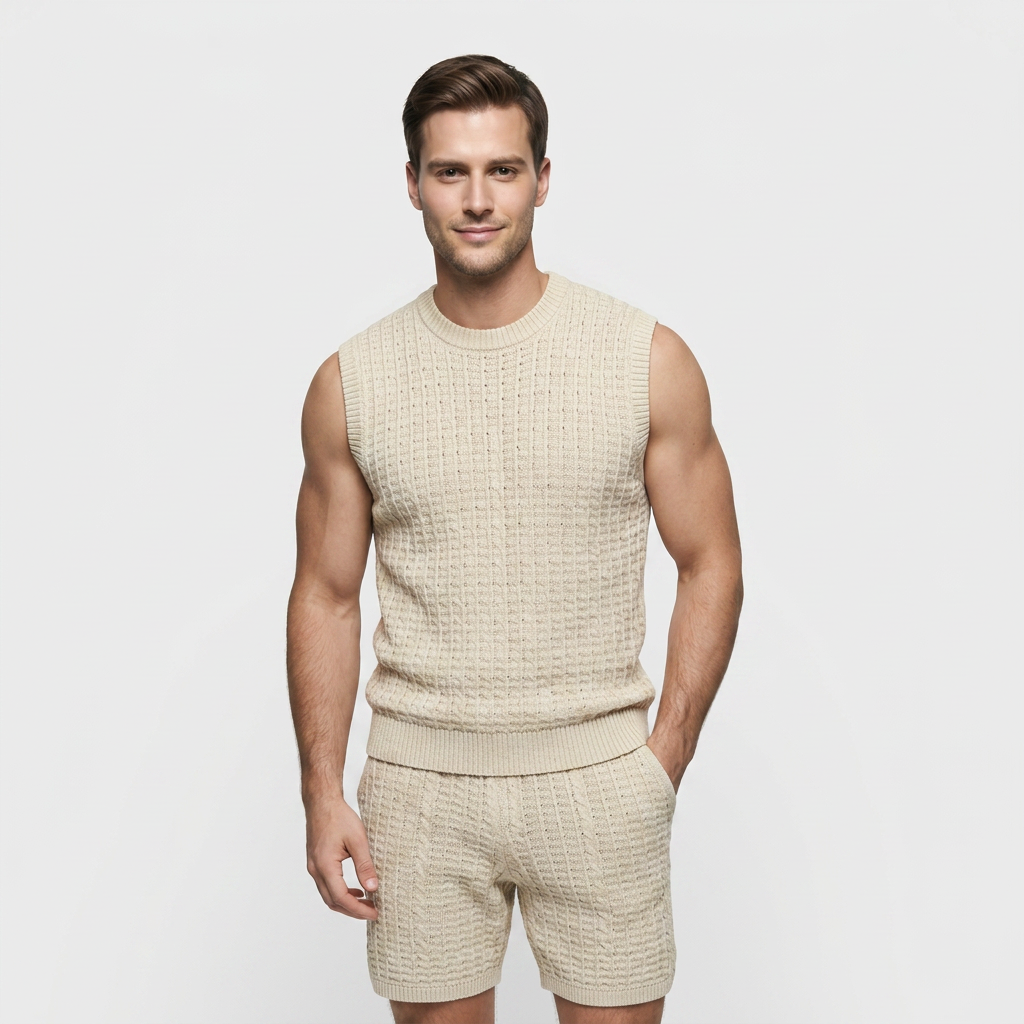 Ensemble Short Maille Ajourée Sans Manches pour Homme