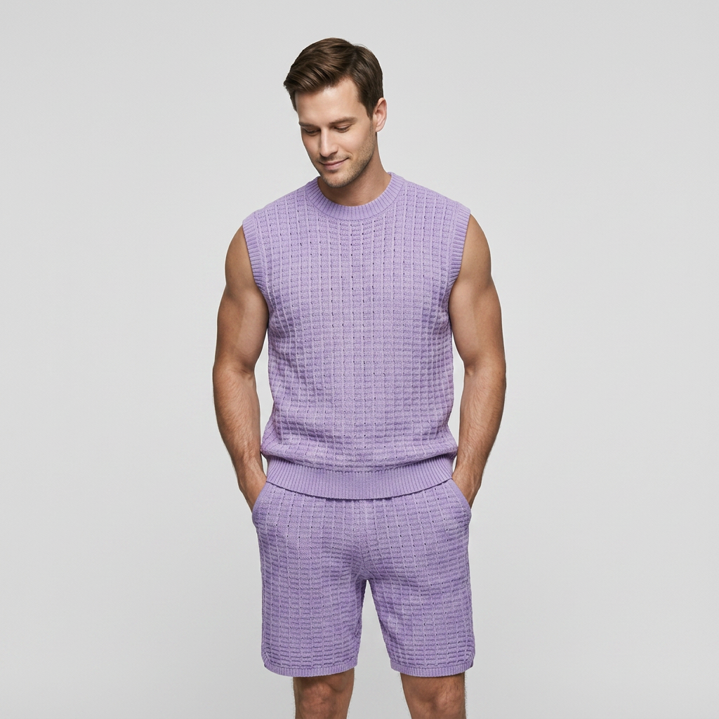 Ensemble Short Maille Ajourée Sans Manches pour Homme
