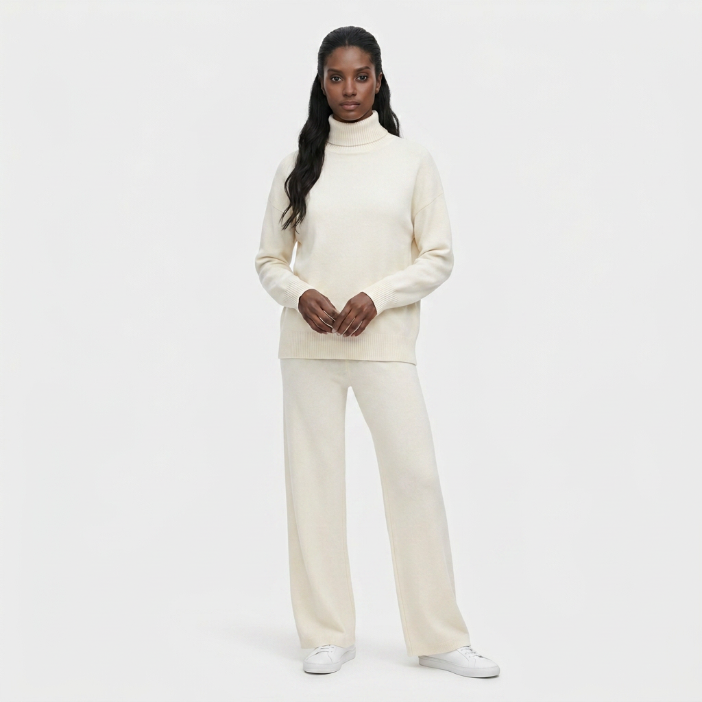 Ensemble Maille Pull Col Roulé et Pantalon Large pour Femme