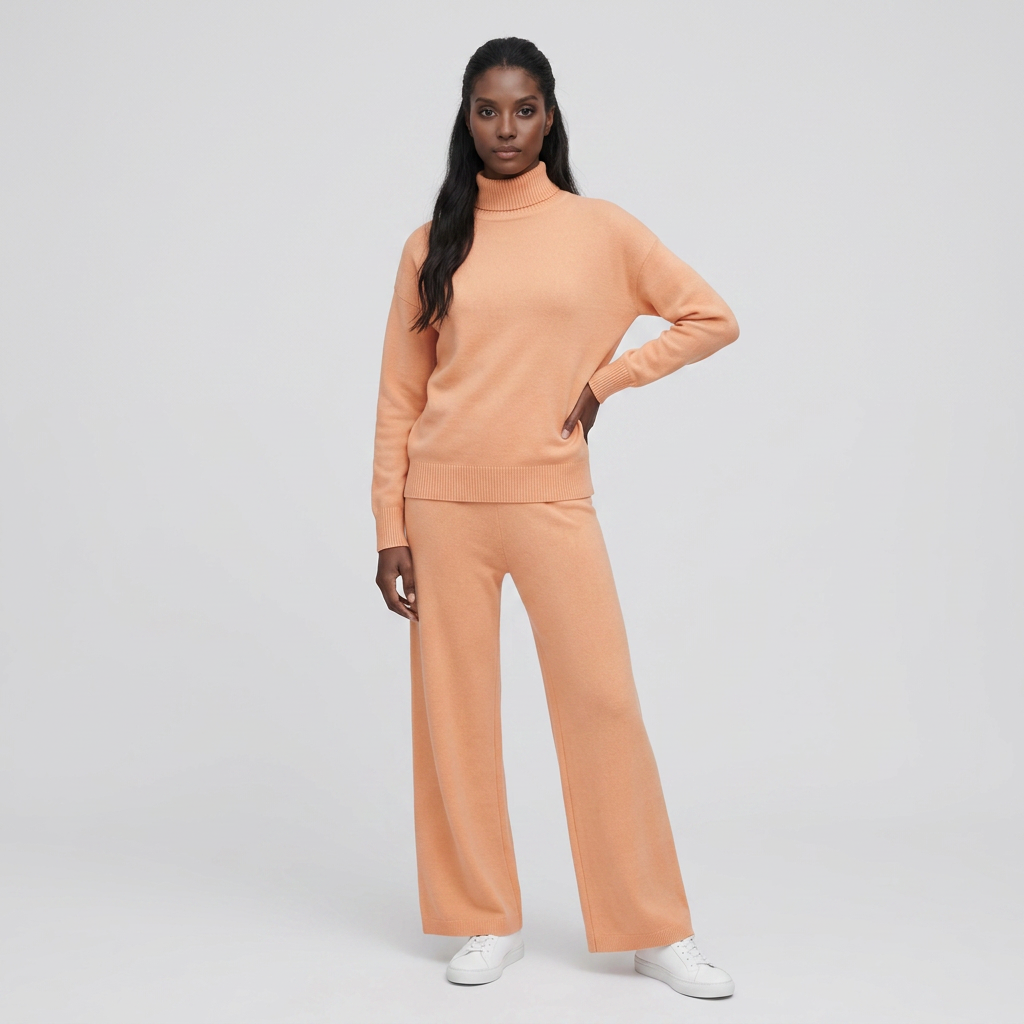 Ensemble Maille Pull Col Roulé et Pantalon Large pour Femme