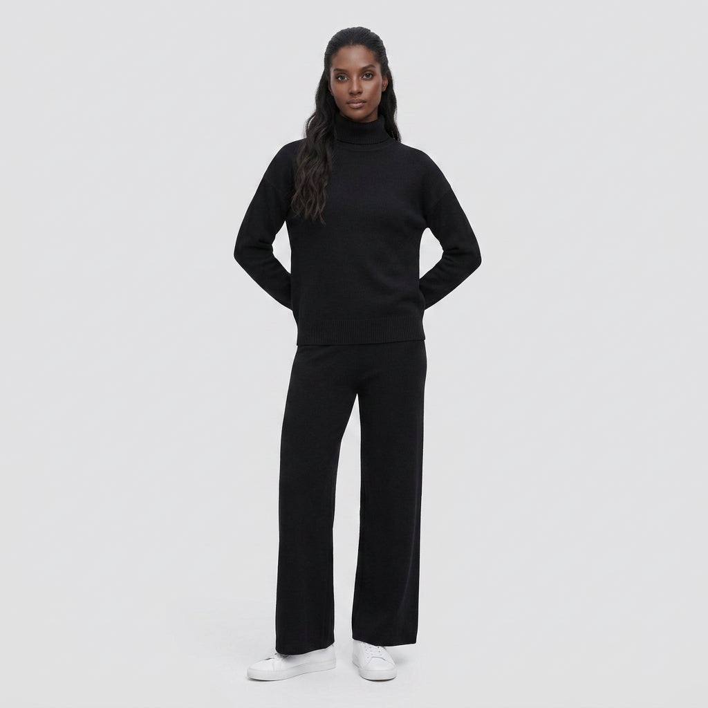 Ensemble Maille Pull Col Roulé et Pantalon Large pour Femme
