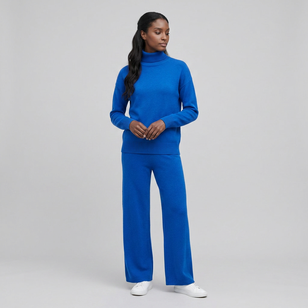 Ensemble Maille Pull Col Roulé et Pantalon Large pour Femme