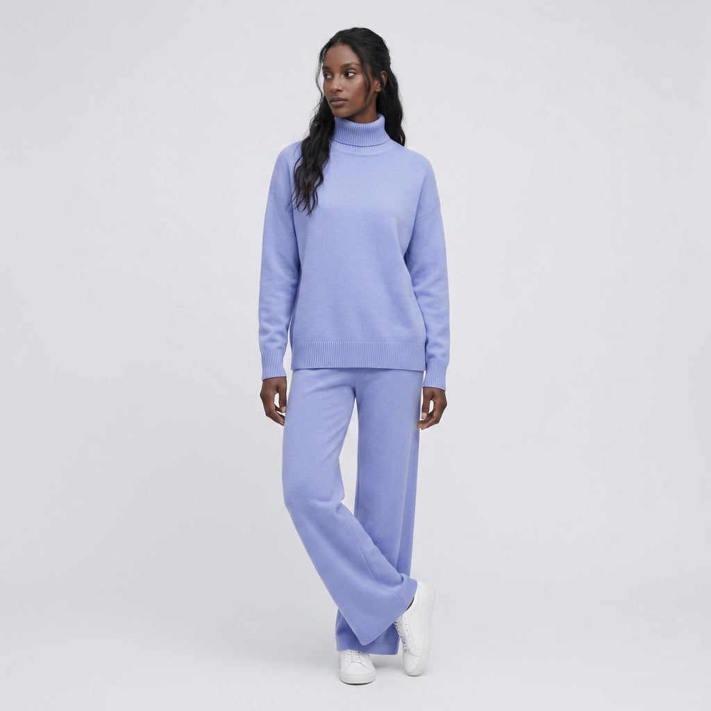 Ensemble Maille Pull Col Roulé et Pantalon Large pour Femme