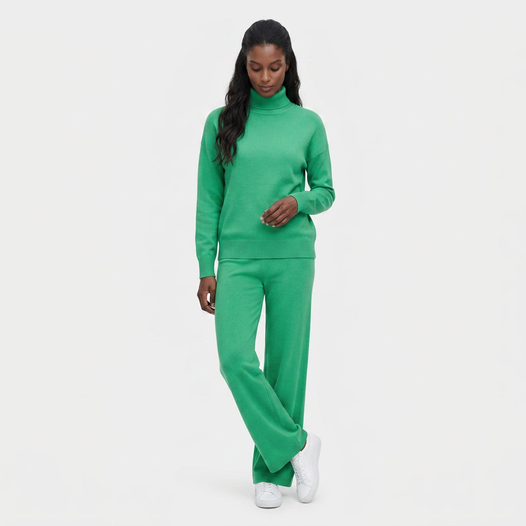 Ensemble Maille Pull Col Roulé et Pantalon Large pour Femme