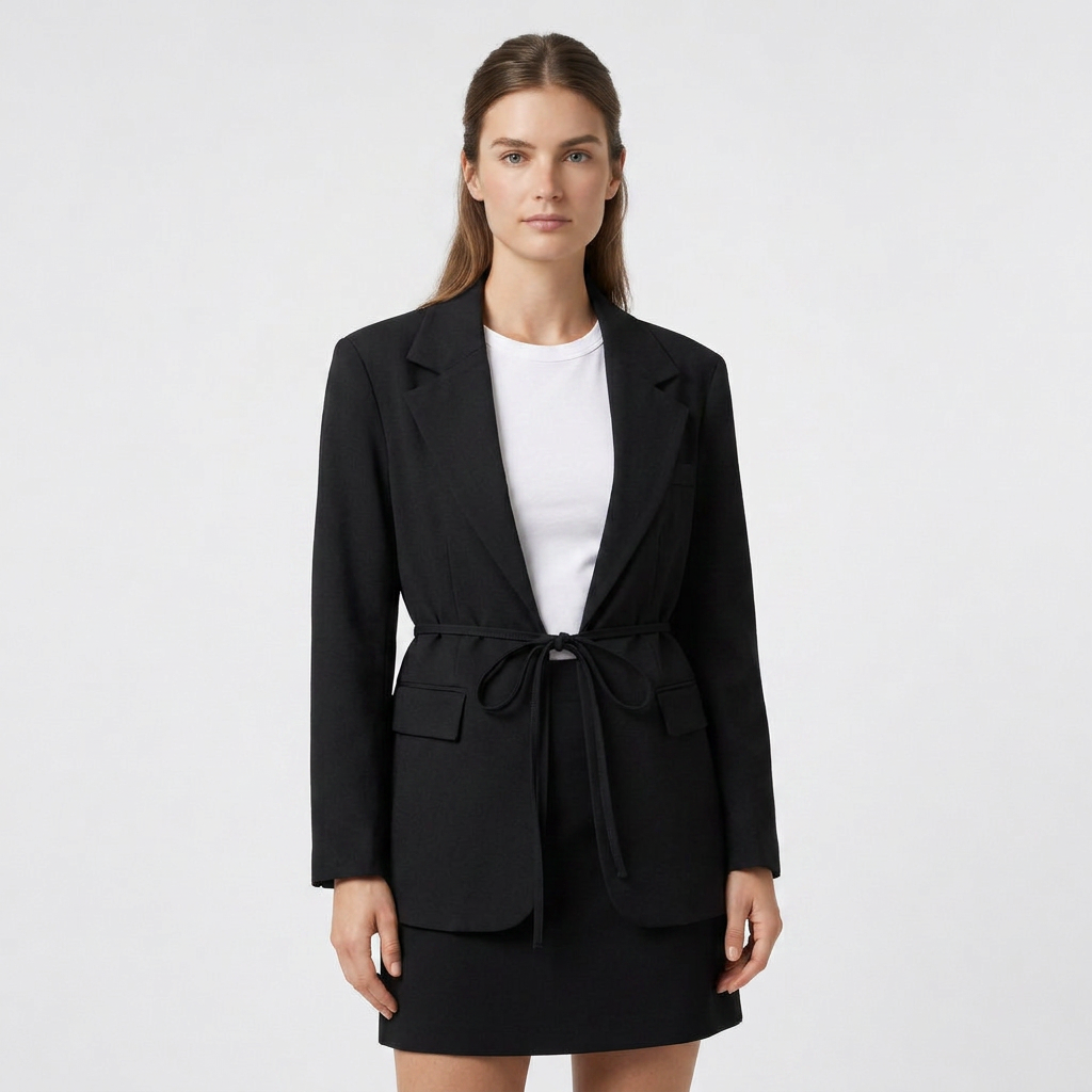 Blazer Ceinturé Coupe Ample Épaules Structurées pour Femme