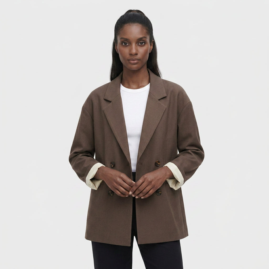 Blazer Double Boutonnage Coupe Ample Épaules Structurées pour Femme