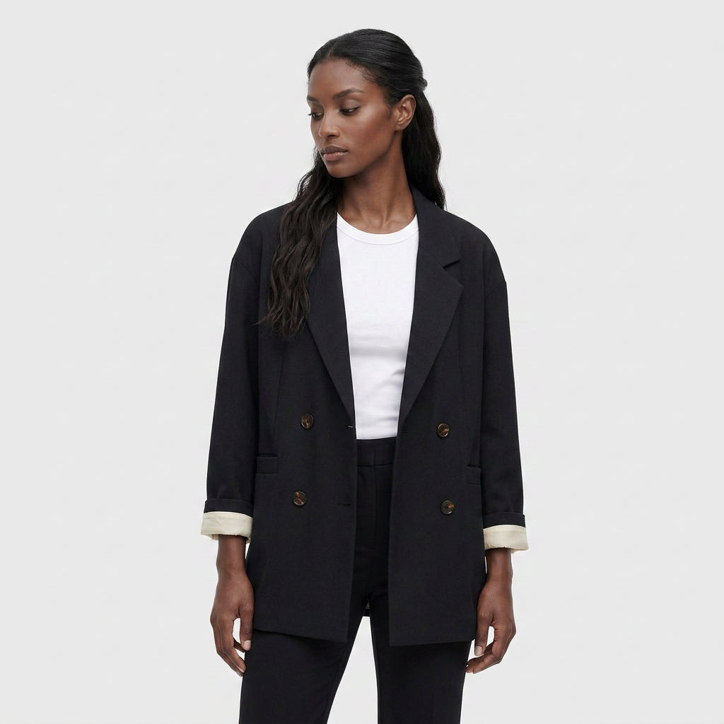 Blazer Double Boutonnage Coupe Ample Épaules Structurées pour Femme