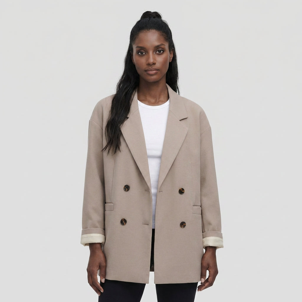 Blazer Double Boutonnage Coupe Ample Épaules Structurées pour Femme