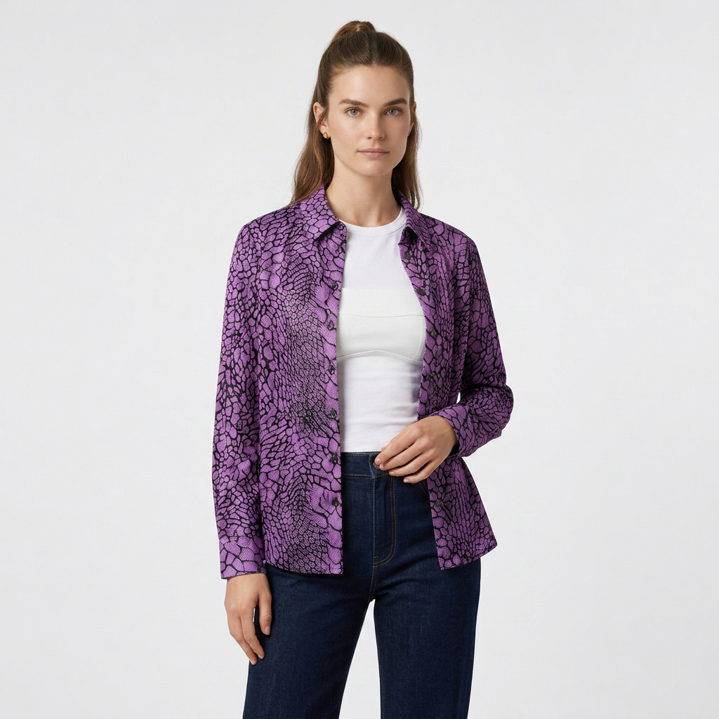 Blouse Satin Imprimé Serpent Col Classique pour Femme