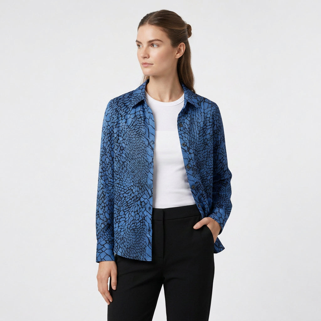 Blouse Satin Imprimé Serpent Col Classique pour Femme