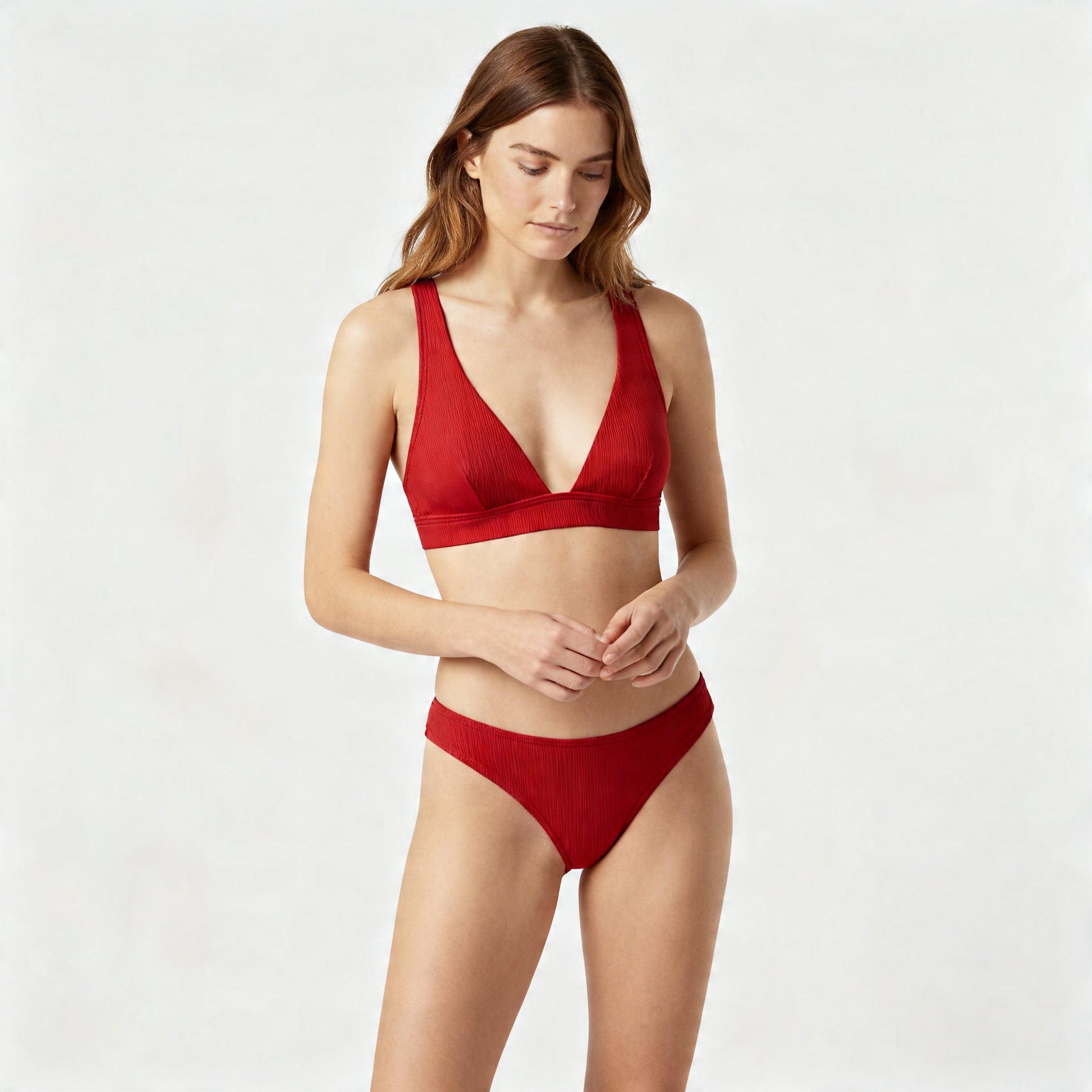 Maillot Deux Pièces Côtelé Taille Haute Effet Push-Up pour Femme