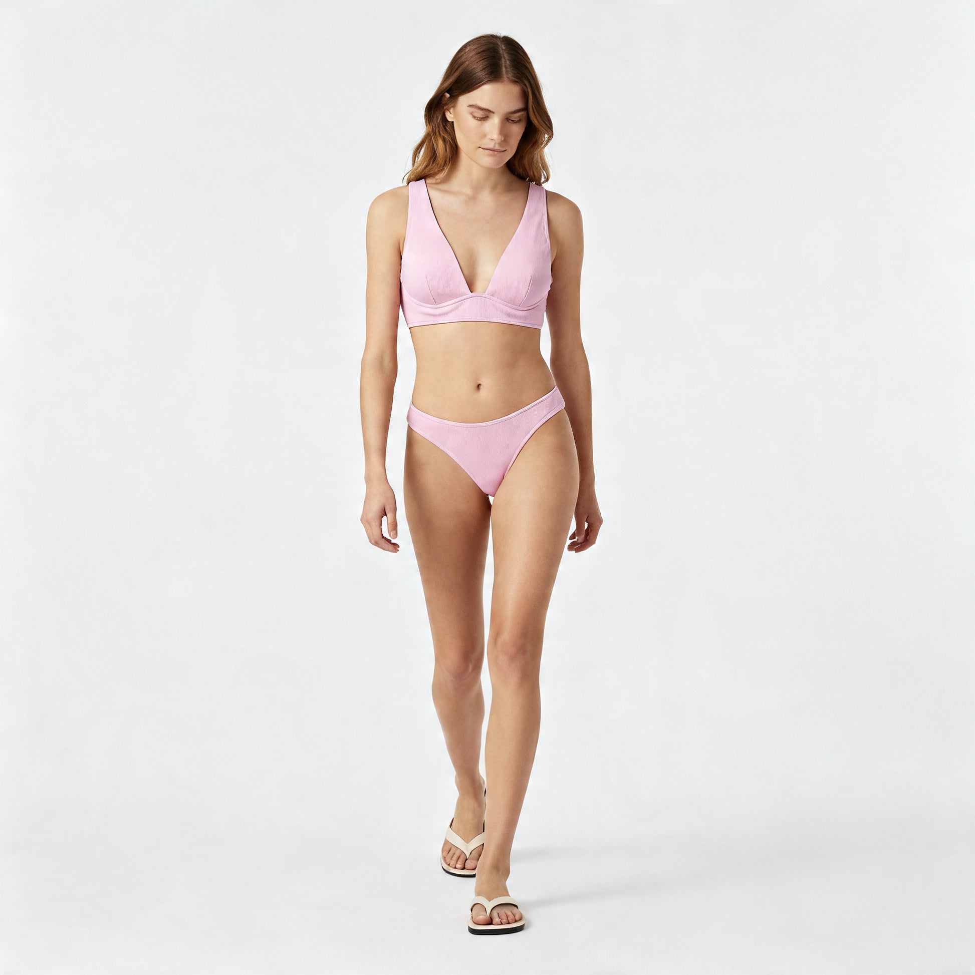 Maillot Deux Pièces Côtelé Taille Haute Effet Push-Up pour Femme