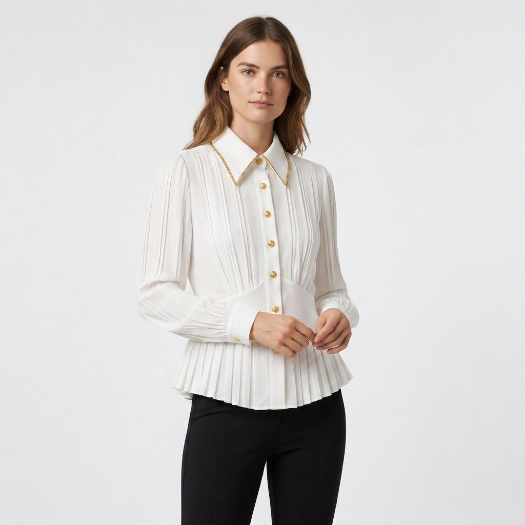 Blouse Plissée Col Lavallière Coupe Fluide pour Femme