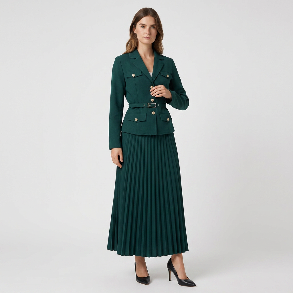 Ensemble Blazer Croisé et Jupe Plissée pour Femme