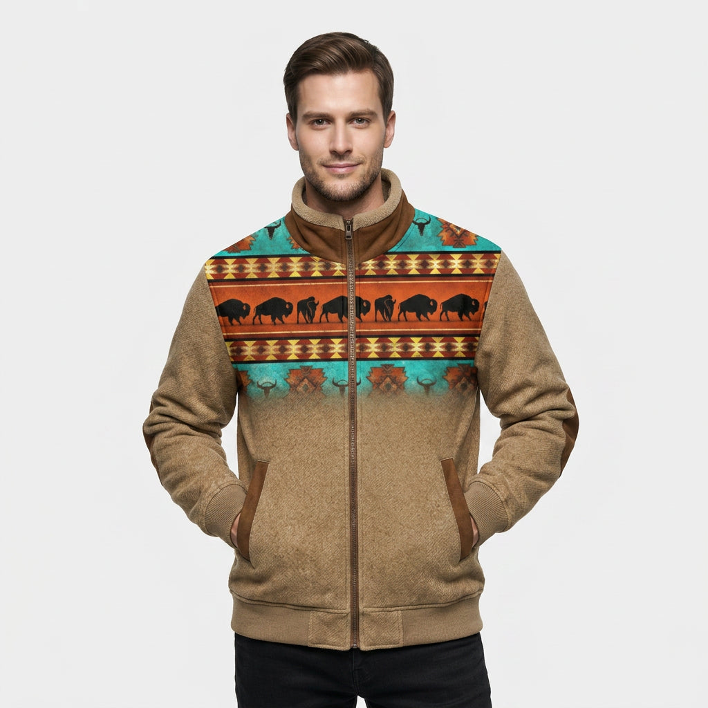 Veste Western Doublure Polaire Motifs Ethniques pour Homme