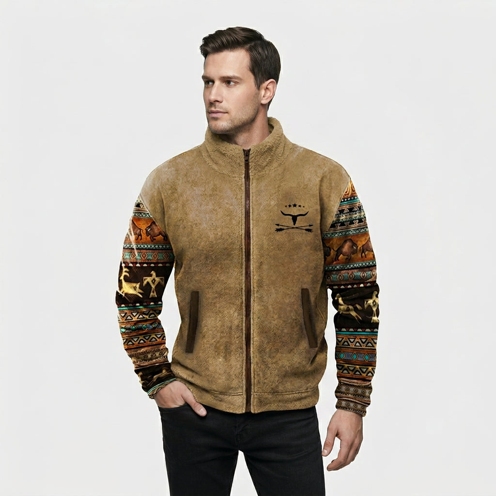 Veste Western Doublure Polaire Motifs Ethniques pour Homme