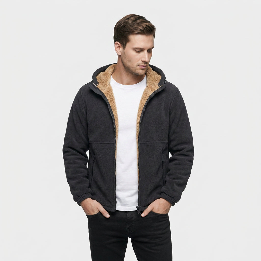 Veste Polaire à Capuche Poches Zippées pour Homme