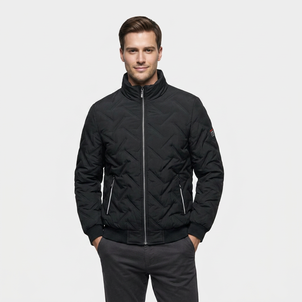 Veste Bomber Matelassée Col Montant Poches Zippées pour Homme