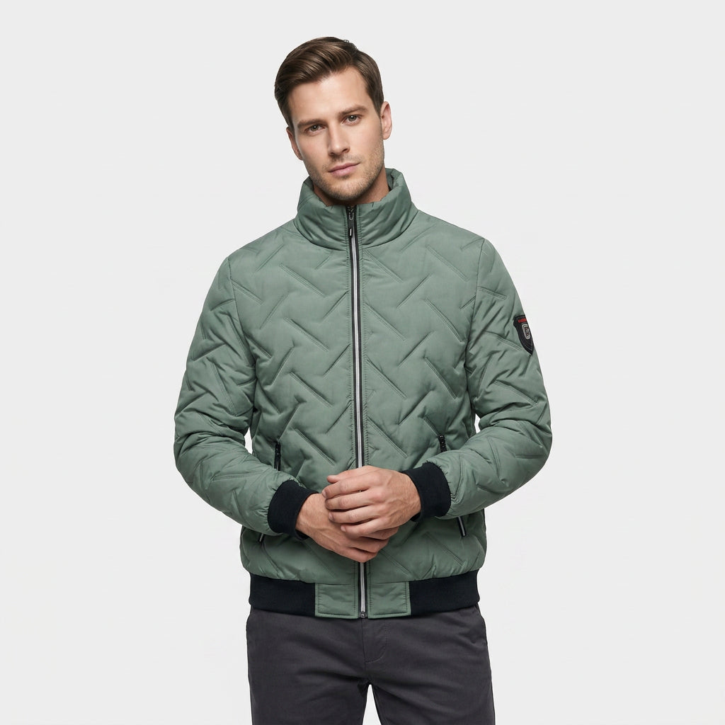 Veste Bomber Matelassée Col Montant Poches Zippées pour Homme